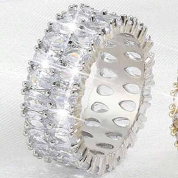 Simulated Diamonds Wedding Band, Eternity Luxury, Cubic Zirconia Ring, Sz 8 - Picture 7 of 8